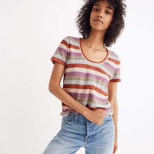 Madewell Alto Scoop Grenada Stripe Top size xs xsmall multi short sleeve shirt